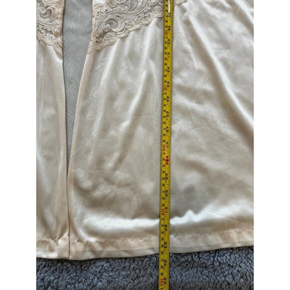 Vintage Cream/tan Maxi Robe Peignoir Dressing Gown Nylon/Lace 44" Bust Plus Size - Picture 13 of 14